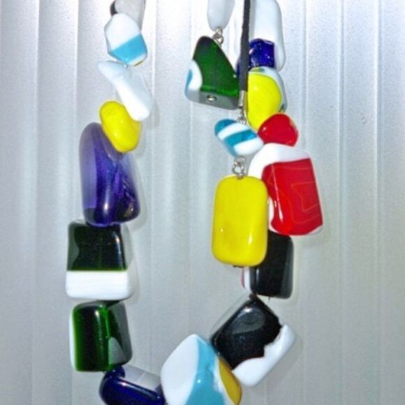 Primary Colors Art Glass Artisan chunk glass bead necklace Adjustable size - Picture 1 of 9